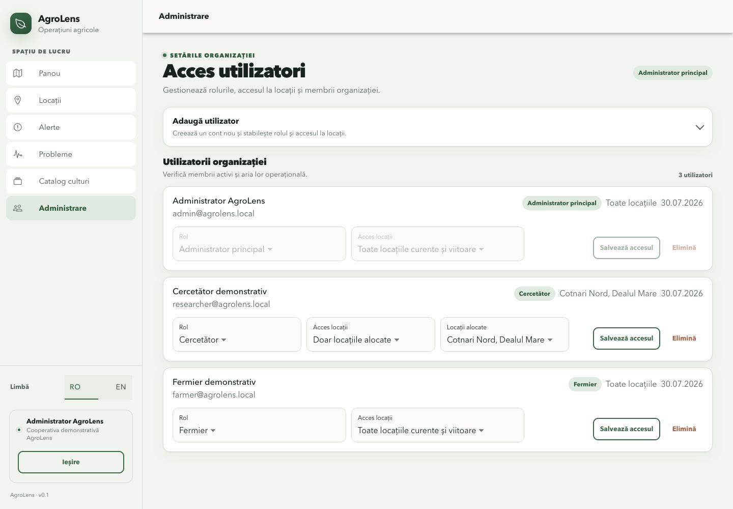 Administrarea accesului utilizatorilor
